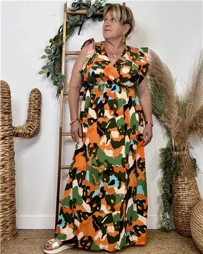 L132- Robe longue imprimée "By One" (T40-T48) (vert brésil) – Image 6