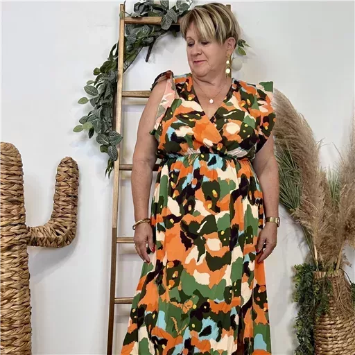 L132- Robe longue imprimée "By One" (T40-T48) (vert brésil) – Image 2