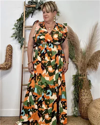 L132- Robe longue imprimée "By One" (T40-T48) (vert brésil) – Image 3