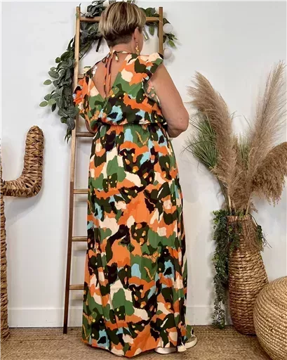 L132- Robe longue imprimée "By One" (T40-T48) (vert brésil) – Image 4