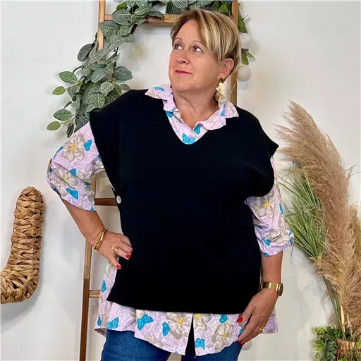 K122- Pull sans manches (Tu) (noir)