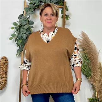 K122- Pull sans manches (Tu) (camel)