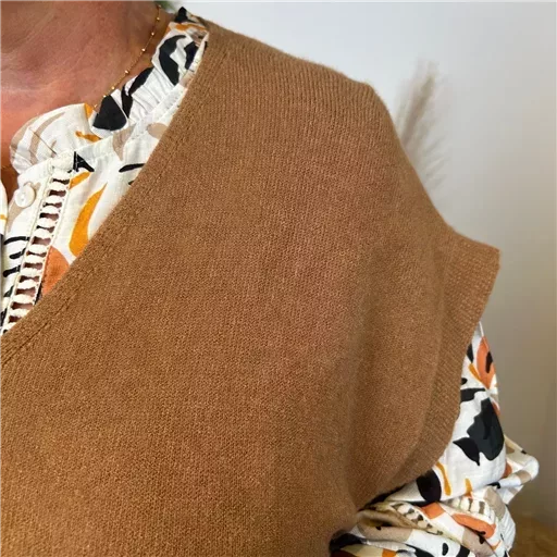 z113- Pull sans manches (Tu) (camel) Bleu Clair