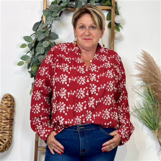 K111- Chemise Brodée By One (T40-T48) (bordeaux)