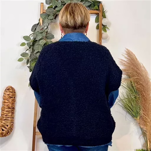 Z124- Gilet bouclette sans manches (Tu) (noir) – Image 5