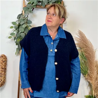 K128- Gilet bouclette sans manches (Tu) (marine)