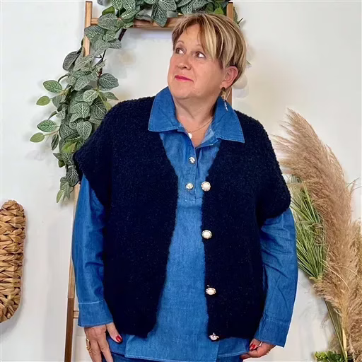 K128- Gilet bouclette sans manches (Tu) (marine)