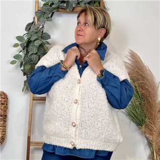Gilet bouclette sans manches (Tu) (blanc)