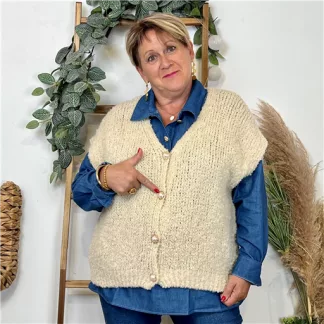 K128- Gilet bouclette sans manches (Tu) (beige)