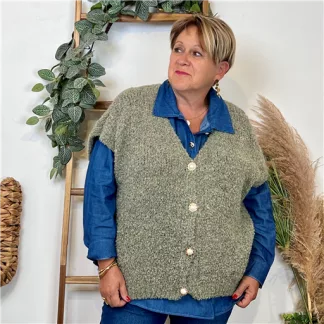 K128- Gilet bouclette sans manches (Tu) (kaki)