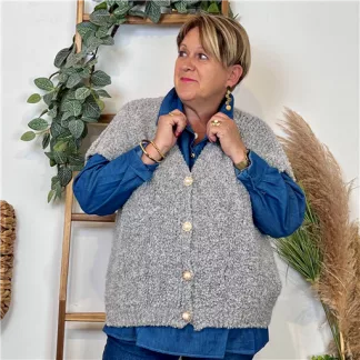 K128- Gilet bouclette sans manches (Tu) (gris)