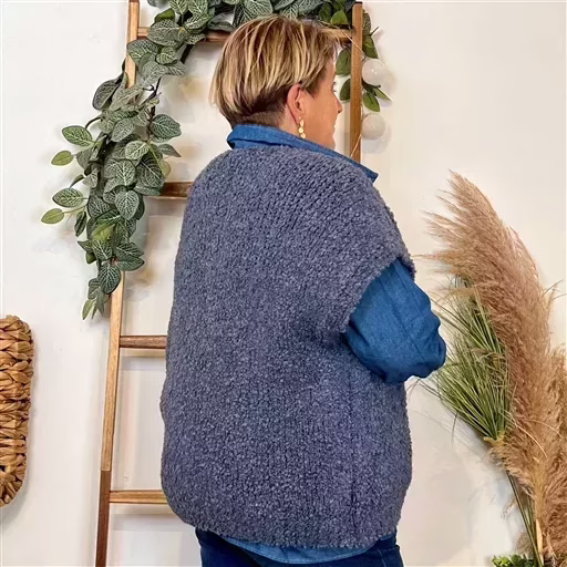 Z124- Gilet bouclette sans manches (Tu) (bleu jeans) – Image 3