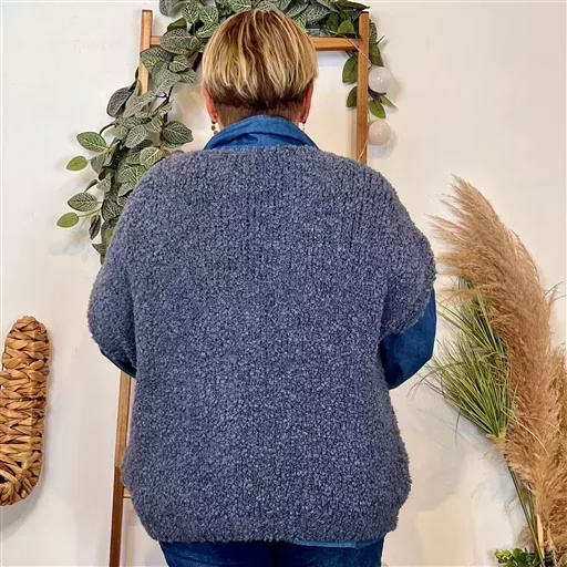 Z124- Gilet bouclette sans manches (Tu) (bleu jeans) – Image 4