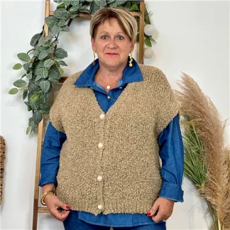 K128- Gilet bouclette sans manches (Tu) (camel)