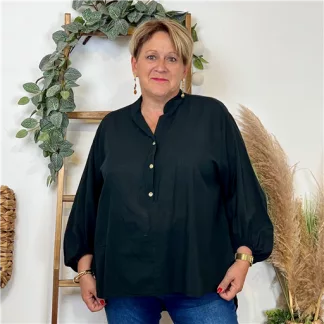 Z135- Blouse Coton unie (Gt) (noir)
