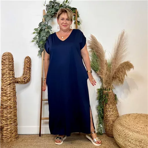Z136- Robe longue fluide grande taille (marine) Bleu Clair