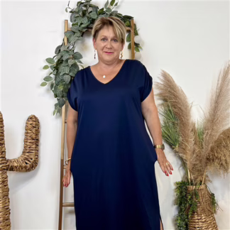 Z136- Robe longue fluide grande taille (marine)