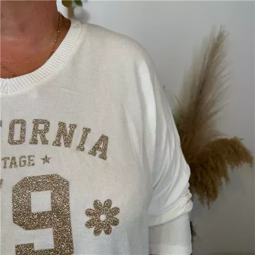 Z137- Pull femme grande taille motif doré Californie 79 (ecru) – Image 6