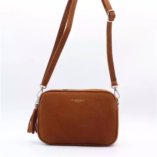P397- Sac Zippé Pompon aspect Daim Flora & Co (camel)