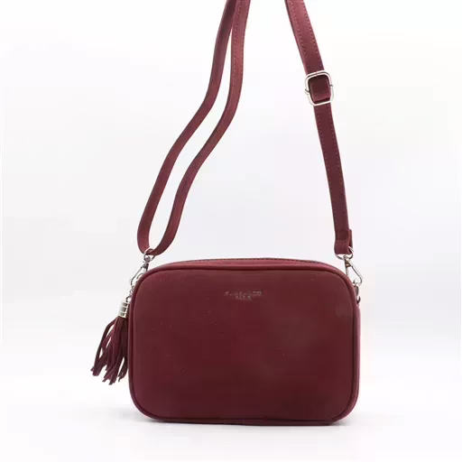 P397- Sac Zippé Pompon aspect Daim Flora & Co (bordeaux)