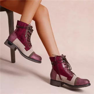 R396- Bottine Patchwork (T36-T42) (bordeaux)