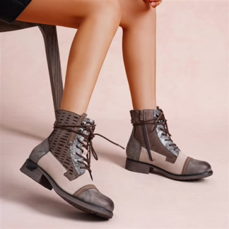 R396- Bottine Patchwork (T36-T42) (kaki)