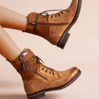 R398- Bottine bi-matière petit talon (T36-T42) (camel)