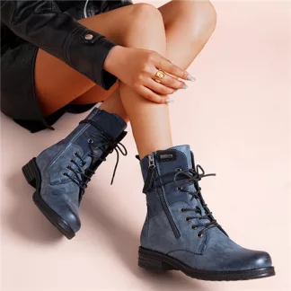 R398- Bottine bi-matière petit talon (T36-T42) (bleu jeans)