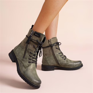 R398- Bottine bi-matière petit talon (T36-T42) (kaki)