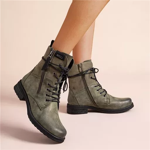 R398- Bottine bi-matière petit talon (T36-T42) (kaki)