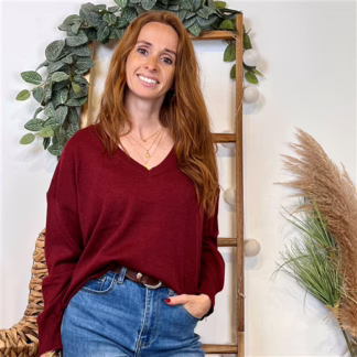 Pull col en V Lurex Version Féminin (bordeaux)