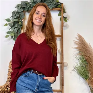 Pull col en V Lurex Version Féminin (bordeaux)
