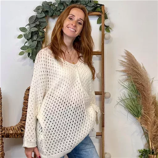 K106- Pull maille ajourée (Tu) 🇮🇹 (ecru) – Image 4