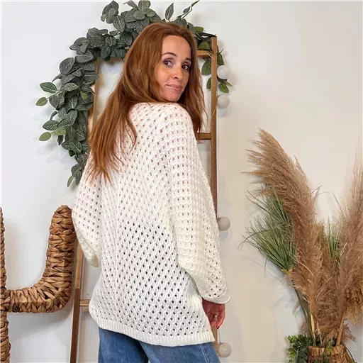 K106- Pull maille ajourée (Tu) 🇮🇹 (ecru) – Image 2