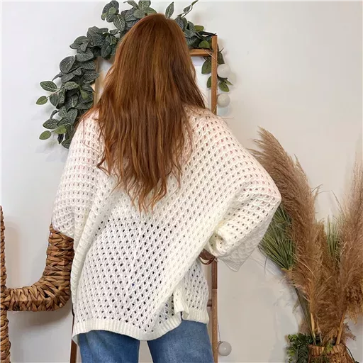 K106- Pull maille ajourée (Tu) 🇮🇹 (ecru) – Image 3