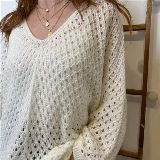 K106- Pull maille ajourée (Tu) 🇮🇹 (ecru) – Image 5