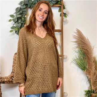 Pull maille ajourée (Tu) 🇮🇹 (camel)