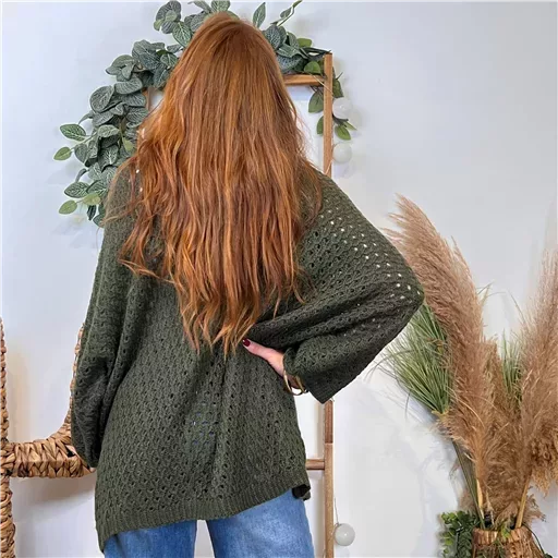 K106- Pull maille ajourée (Tu) 🇮🇹 (kaki) – Image 3