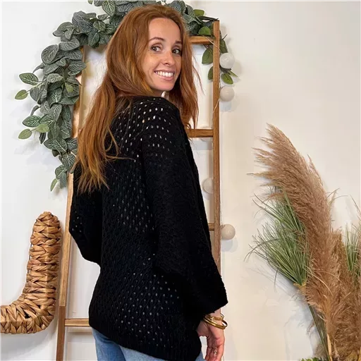 K106- Pull maille ajourée (Tu) 🇮🇹 (noir) – Image 3