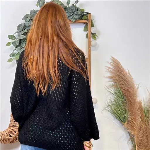 K106- Pull maille ajourée (Tu) 🇮🇹 (noir) – Image 4