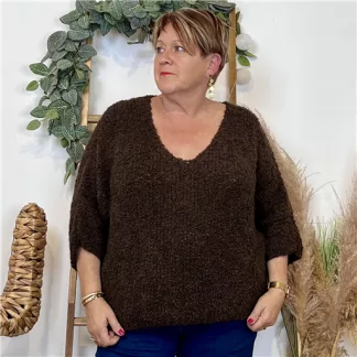 K064- Pull Oversize Maille Bouclette 🇮🇹 (marron)