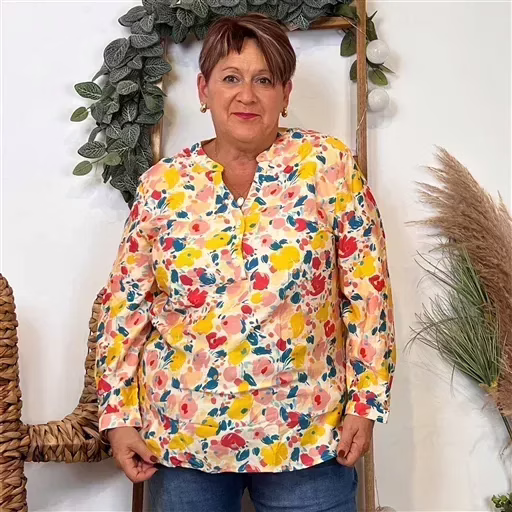 K974- Blouse « Christy » Fleurettes (T44-T52) (moutarde) – Image 6