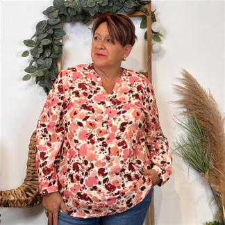 Blouse « Christy » Fleurettes (T44-T52) (bordeaux)