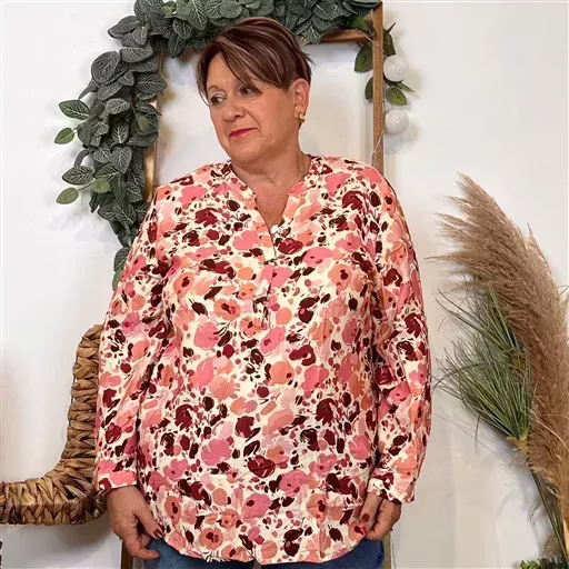 K974- Blouse « Christy » Fleurettes (T44-T52) (bordeaux) – Image 7