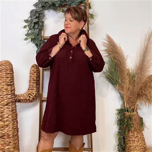 K056- Robe Velours "Maëlle" (T40-T48) (bordeaux) – Image 3