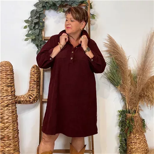 K056- Robe Velours "Maëlle" (T40-T48) (bordeaux) – Image 3