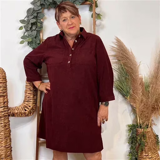 K056- Robe Velours "Maëlle" (T40-T48) (bordeaux) – Image 7