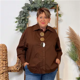 Z119- Chemise unie gros boutons (Tu) 🇮🇹 (marron)