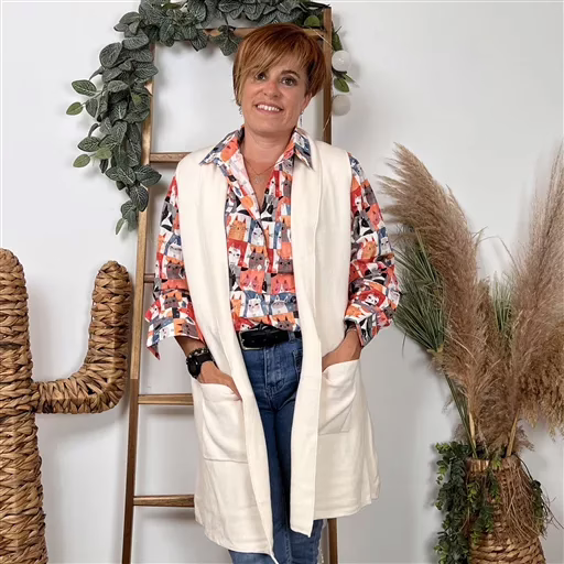 K067- Gilet sans manche "Maëlle" (Tu) (ecru) – Image 2