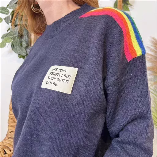 K003- Pull "Life is not perfect... Version Féminin (marine) – Image 5